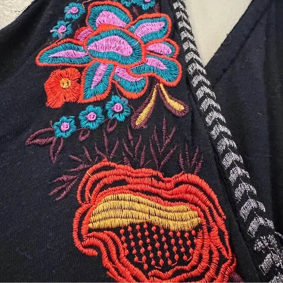 Free People Lovers Cove Mini Dress Black Sz L‎ Embroidered Festival Boho - Picture 3 of 15